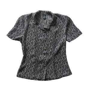 Black and White Sweet Floral Blouse with Back tie